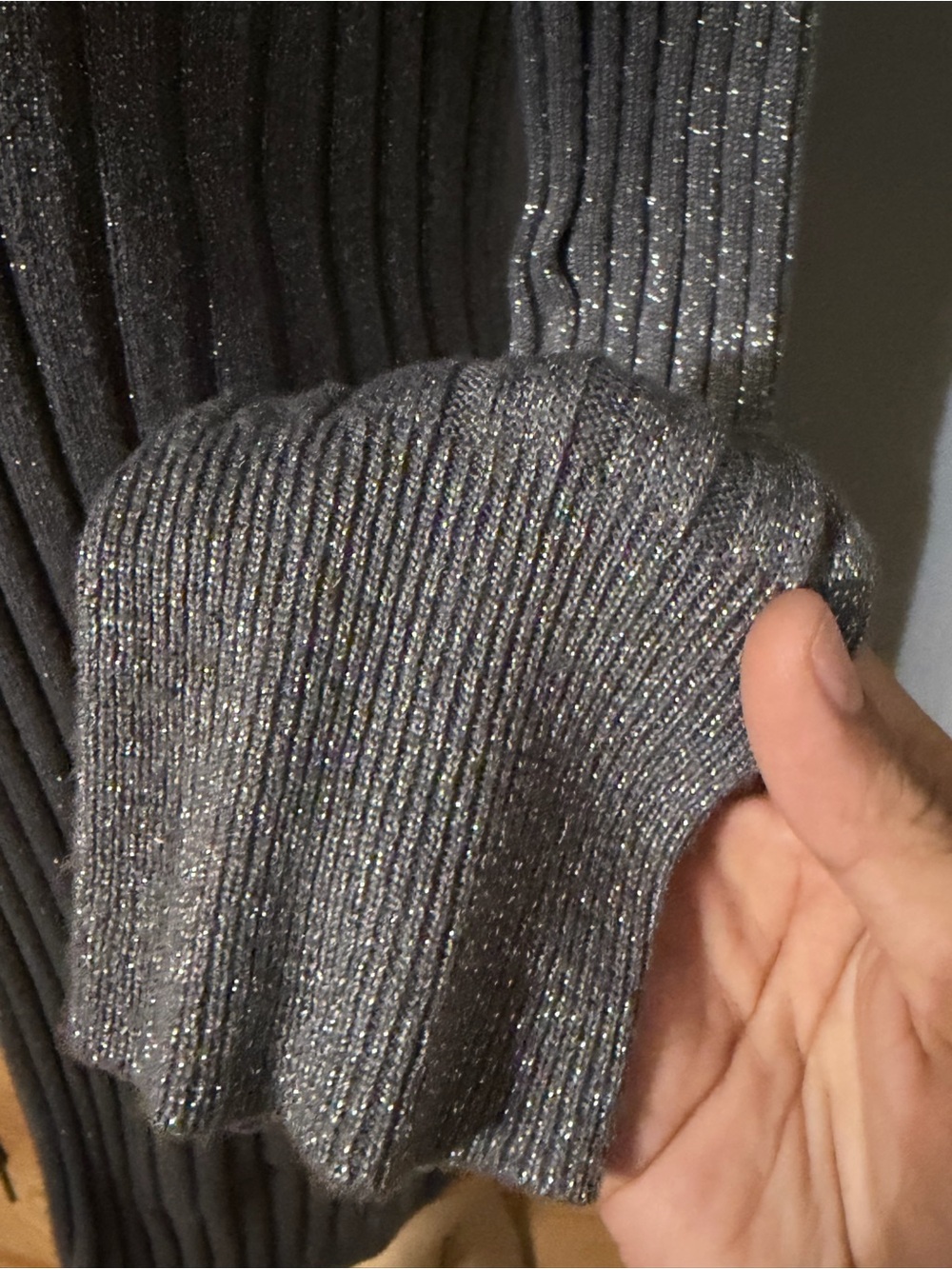 JM Collection Metallic Ribbed Open-Front Cardigan - Gray - Picture 3 of 4